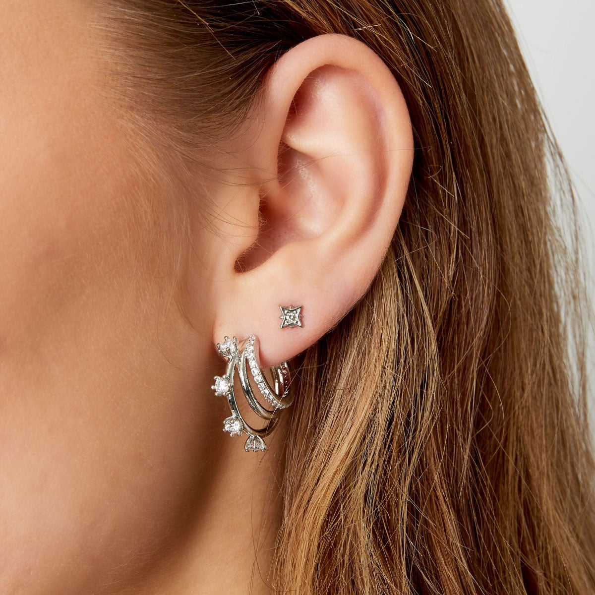 Oorknopjes | Ster met Steentjes Zilver