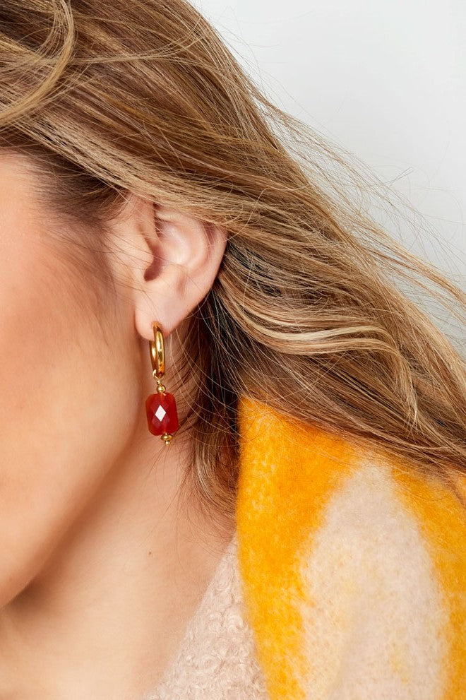 Oorbellen | Rechthoekige hanger zilver & roze