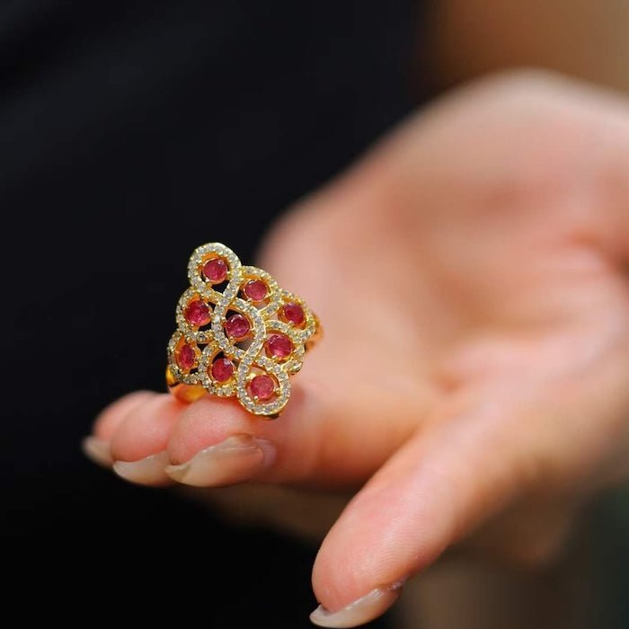 Genuine Ruby Royal Frame Ring - Adjustable