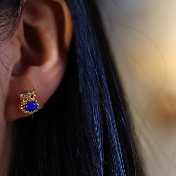 Lapis Lazuli Owl Stud Earrings
