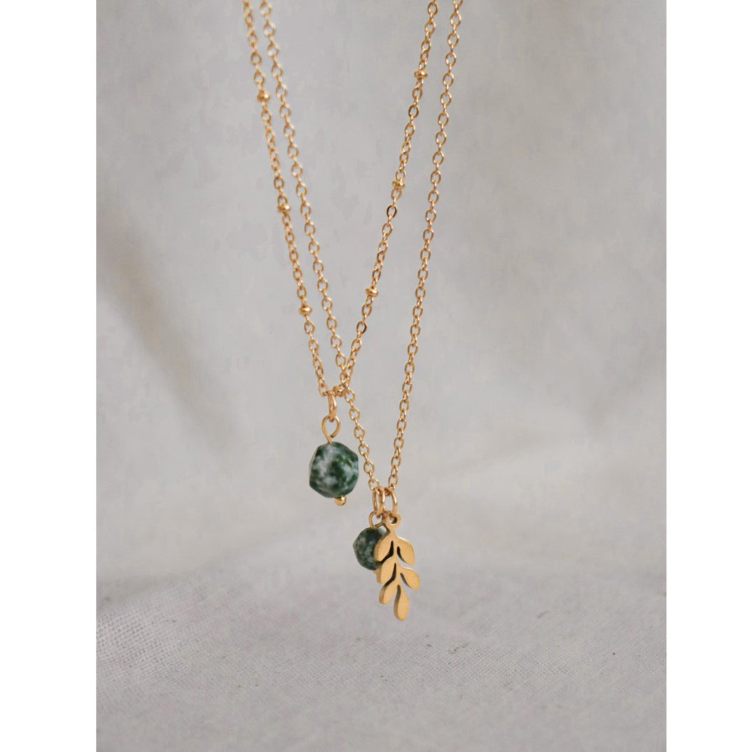Green Spot Jaspis & Blaadje Ketting - Goud
