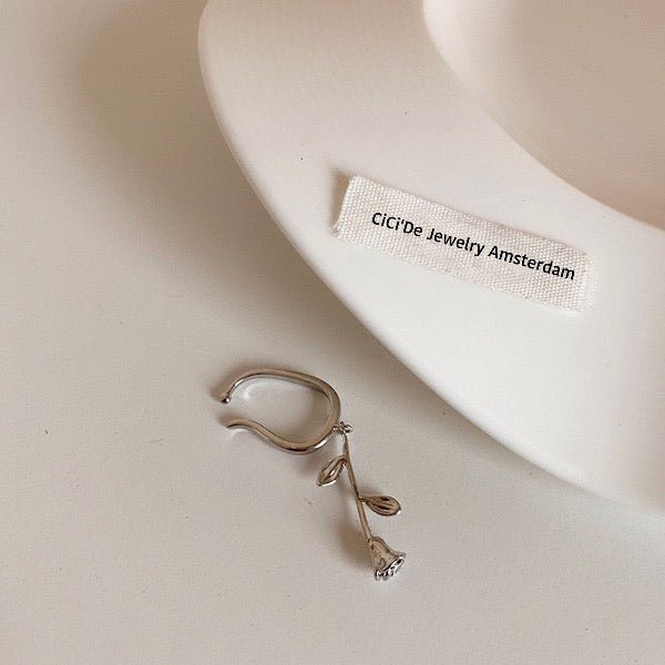 Fluid line rose flower ear cuff - one piece