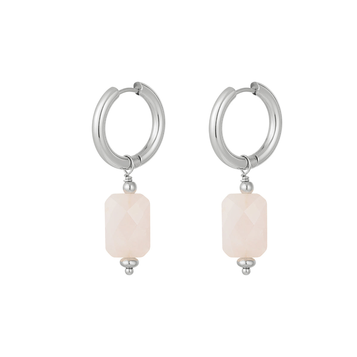 Oorbellen | Rechthoekige hanger zilver & roze