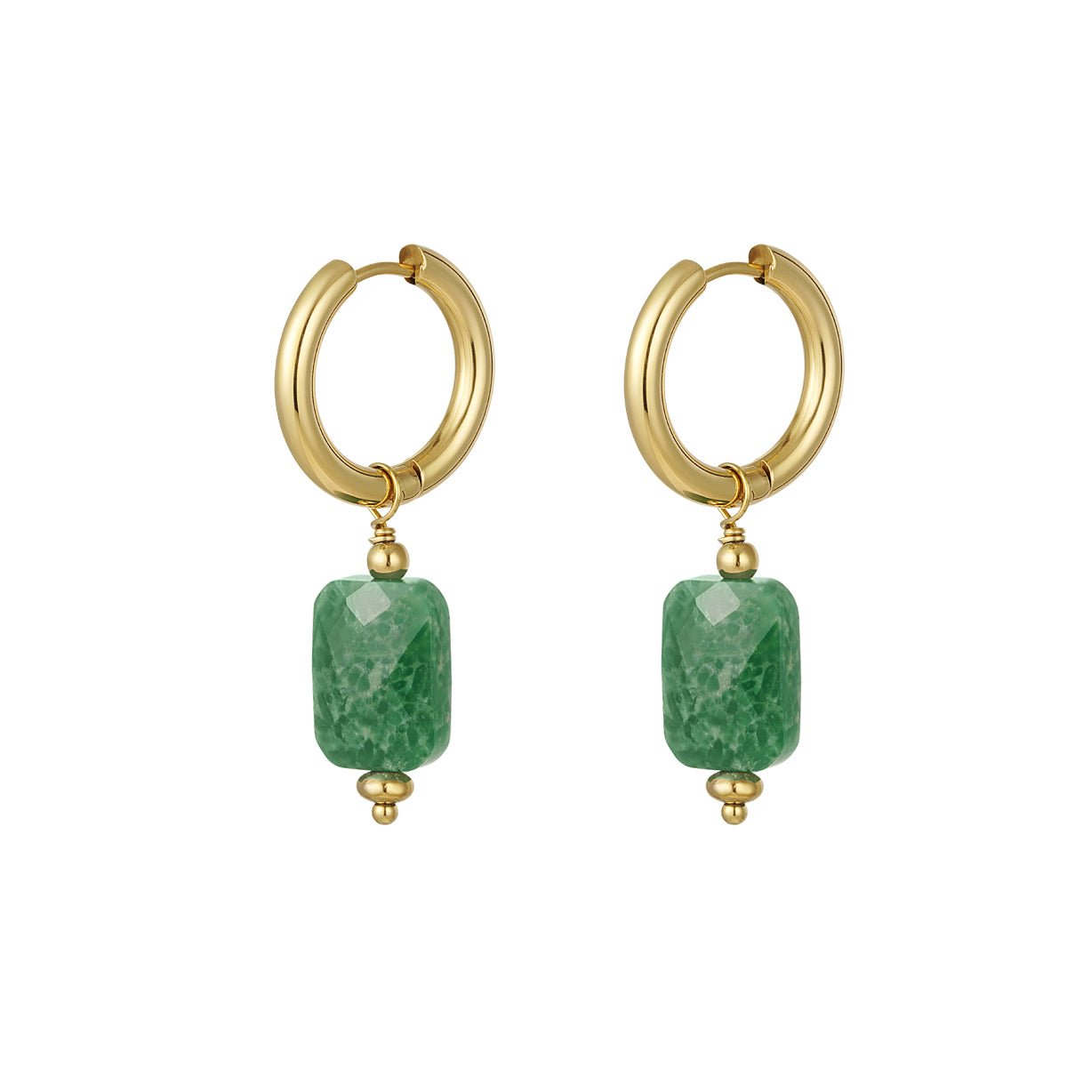 Oorbellen | Rechthoekige hanger goud & groen