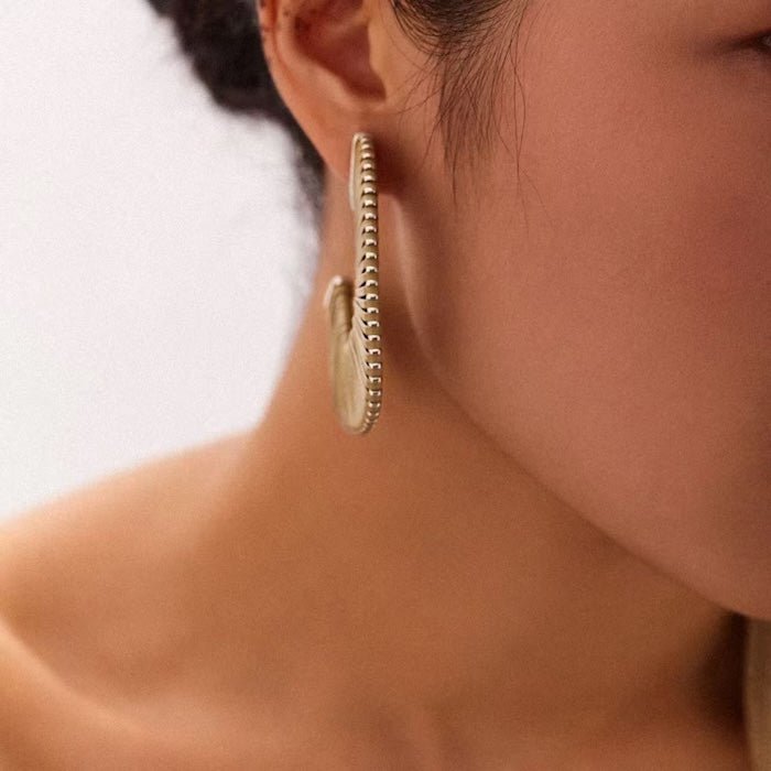 Geometric leather knitted oversized hoop earrings