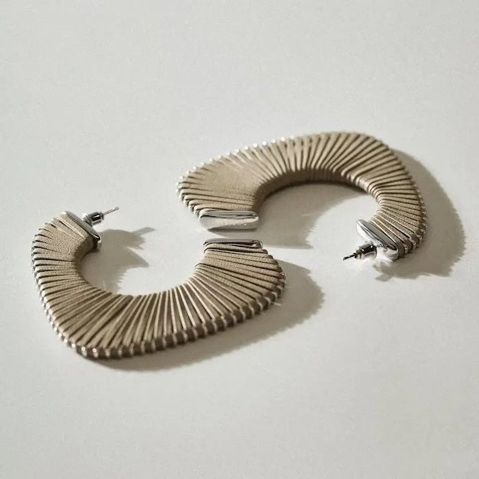 Geometric leather knitted oversized hoop earrings