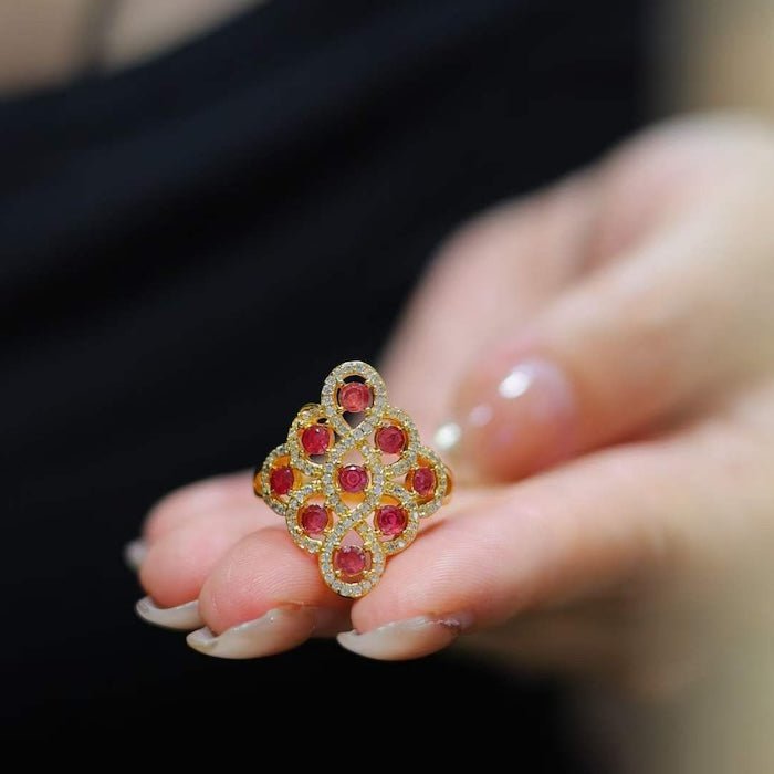 Genuine Ruby Royal Frame Ring - Adjustable