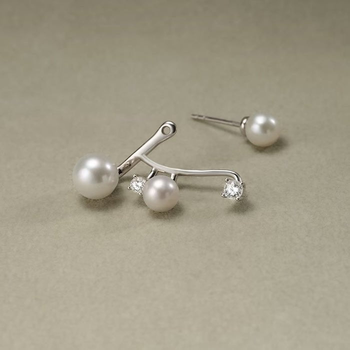 Sterling Silver Starry Pearl and Crystal Stud Earrings