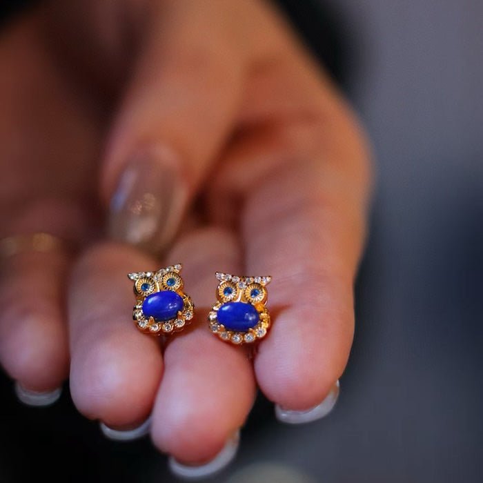 Lapis Lazuli Owl Stud Earrings