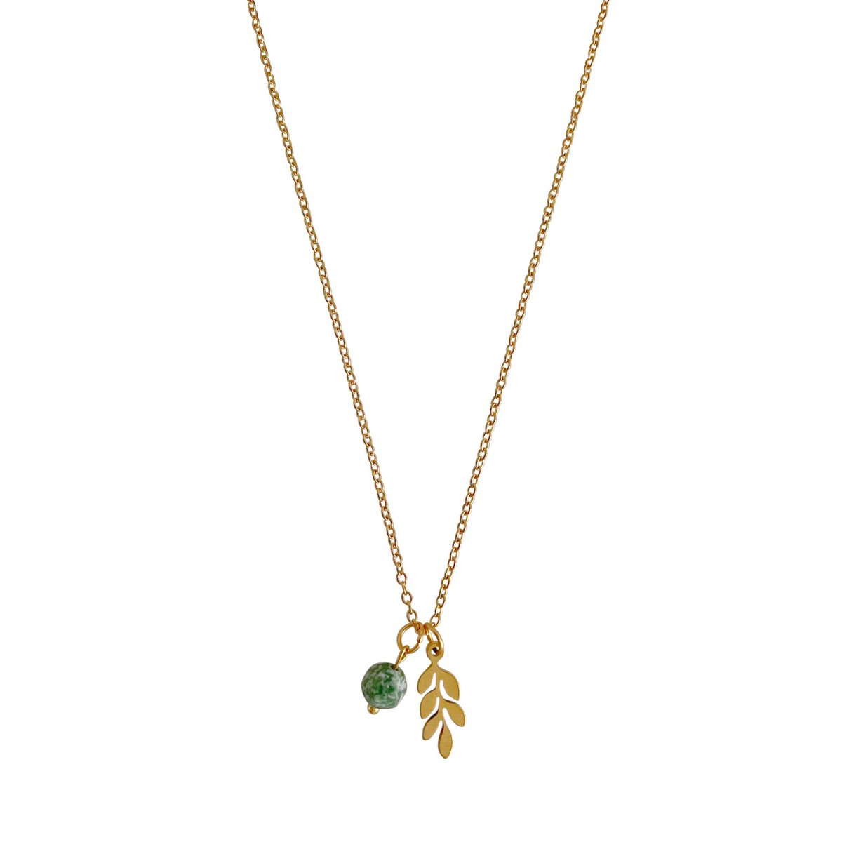 Green Spot Jaspis & Blaadje Ketting - Goud