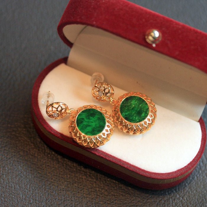 Vibrant jade flower framed earrings