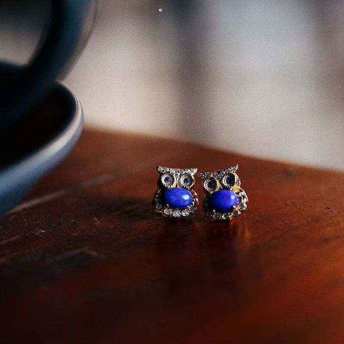 Lapis Lazuli Owl Stud Earrings