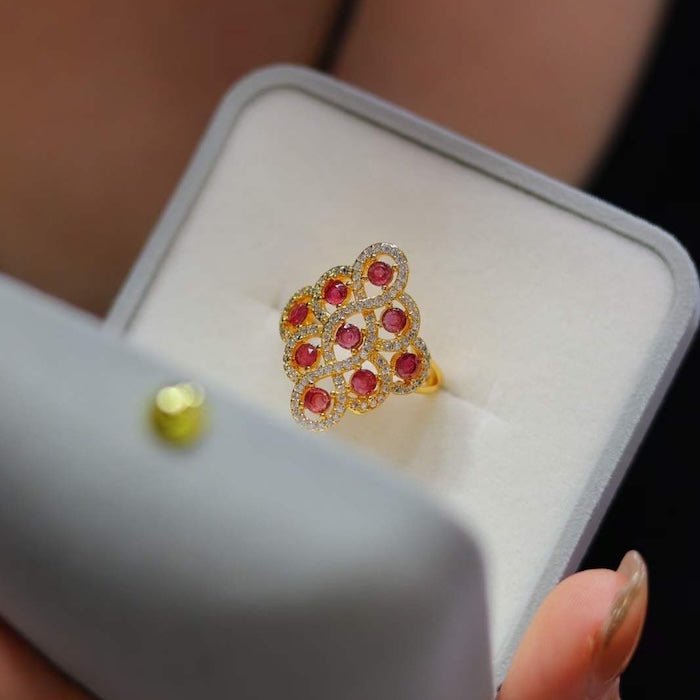 Genuine Ruby Royal Frame Ring - Adjustable