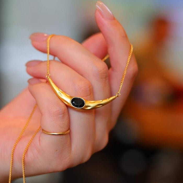 Egyptian style black spinel necklace