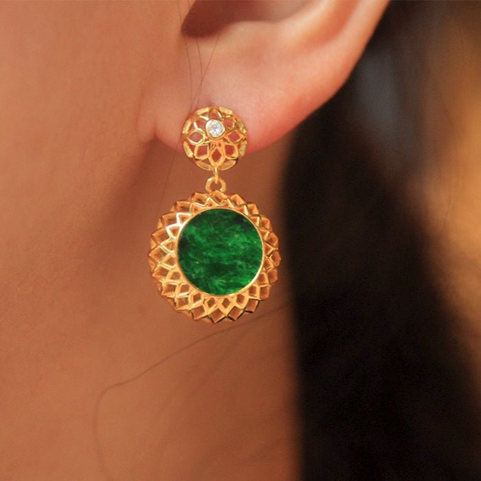 Vibrant jade flower framed earrings