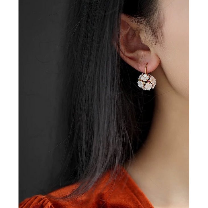 Romantic flower basket hoop earrings