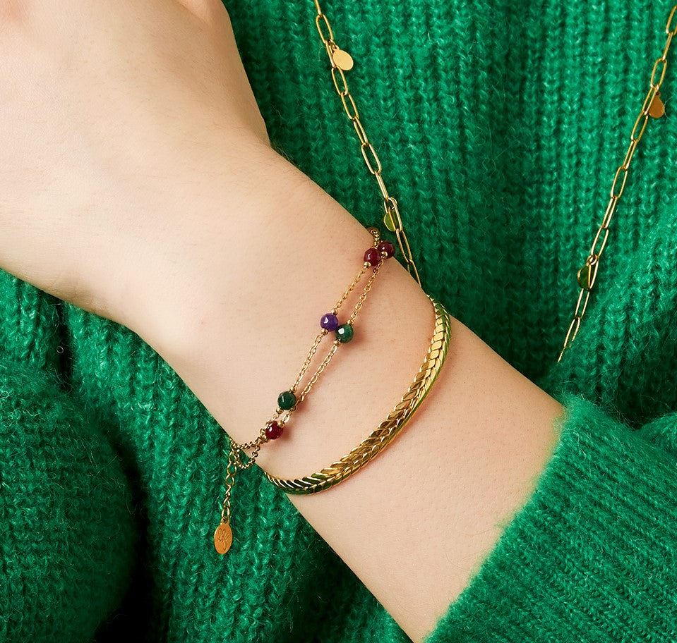 Armband | Kleurrijke stenen goud