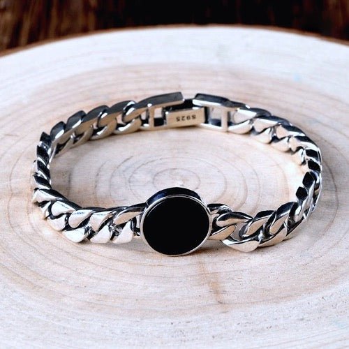 Sterling zilveren Cubaanse kettingarmband - zwarte onyx