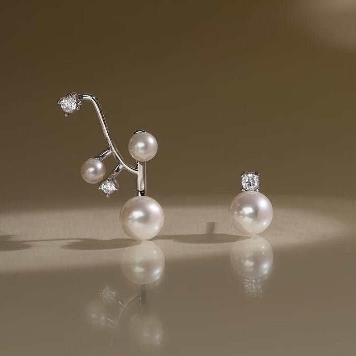 Sterling Silver Starry Pearl and Crystal Stud Earrings