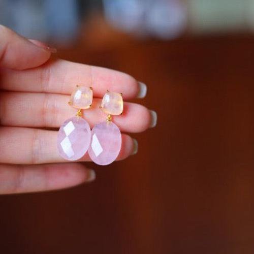 Romantic rose quartz crystal earrings