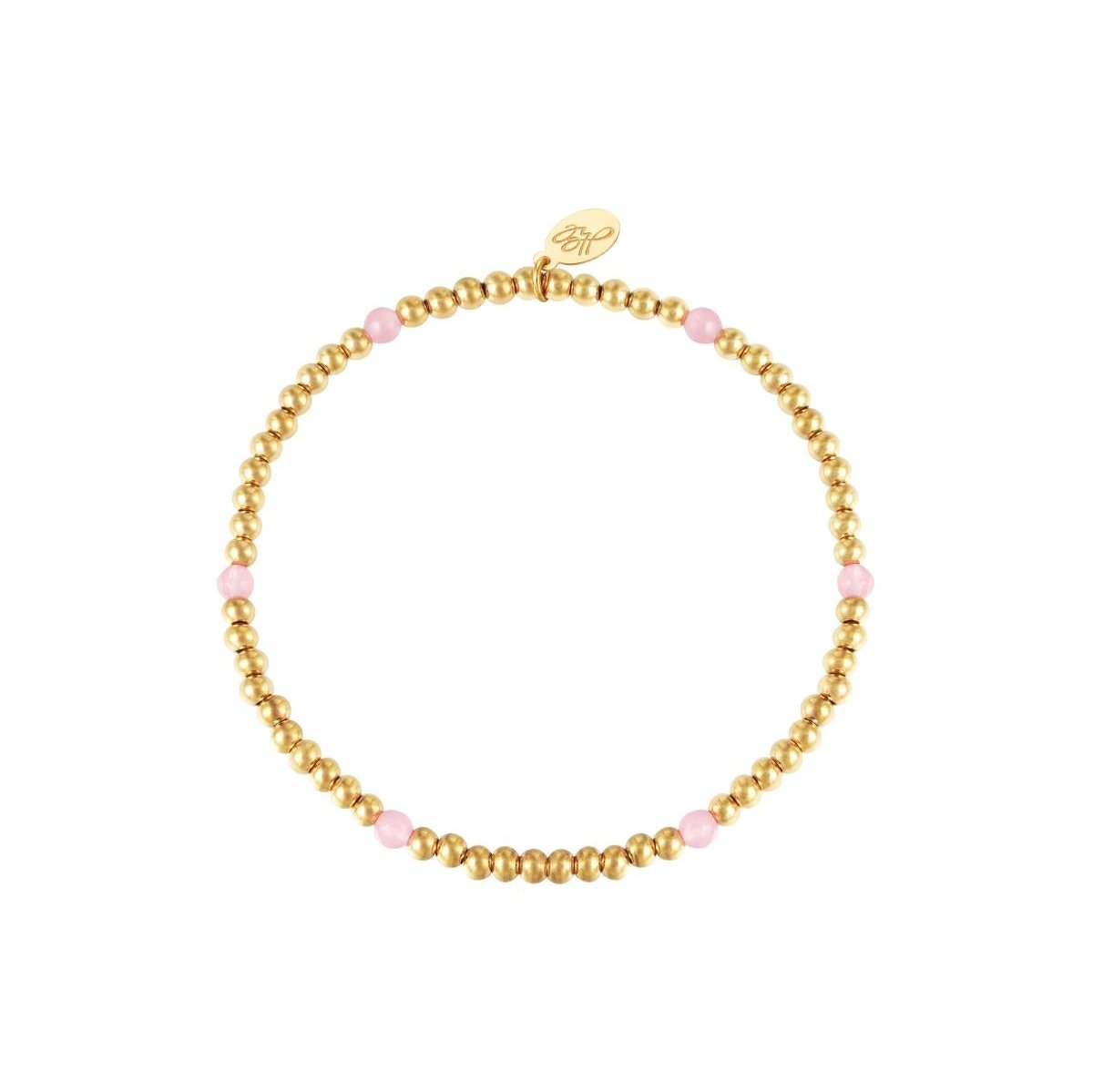 Armband | Gouden armbandje met roze kraaltjes