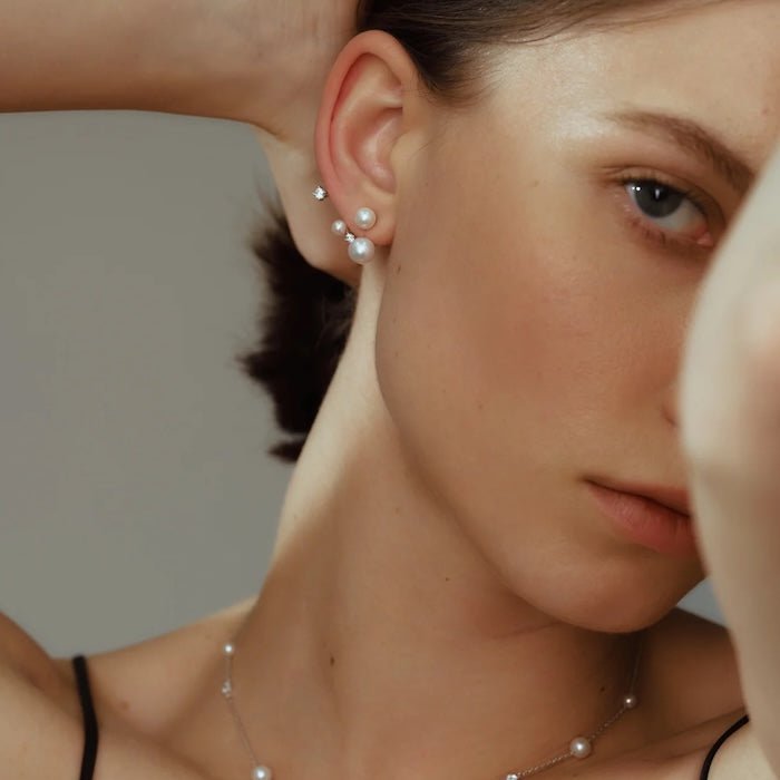 Sterling Silver Starry Pearl and Crystal Stud Earrings