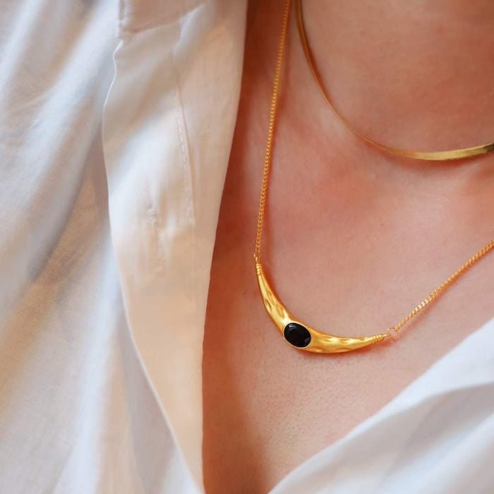 Egyptian style black spinel necklace