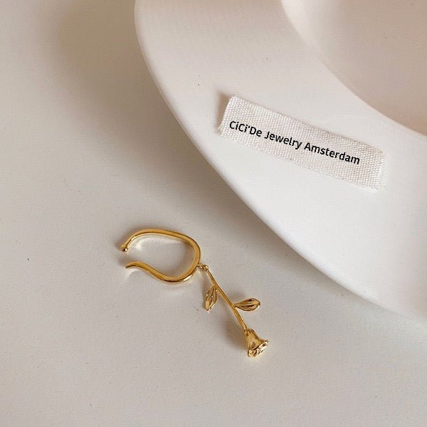 Fluid line rose flower ear cuff - one piece