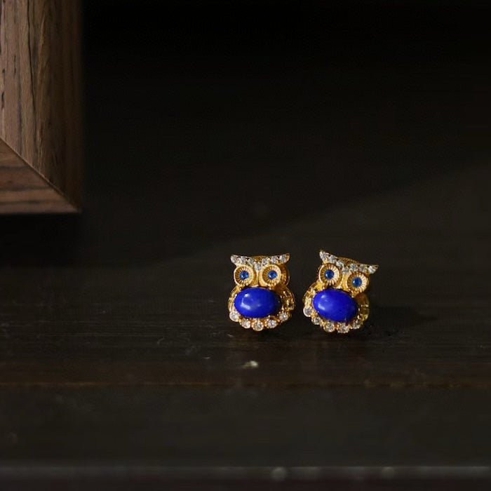 Lapis Lazuli Owl Stud Earrings