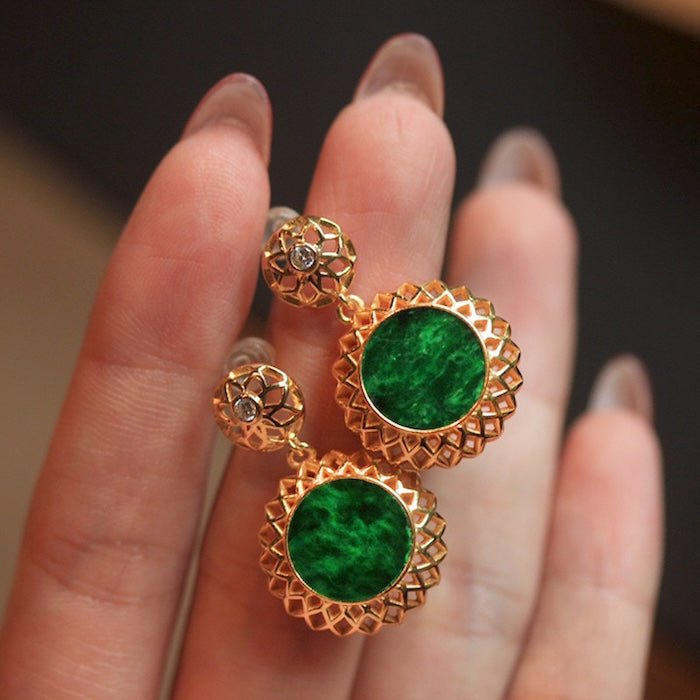 Vibrant jade flower framed earrings