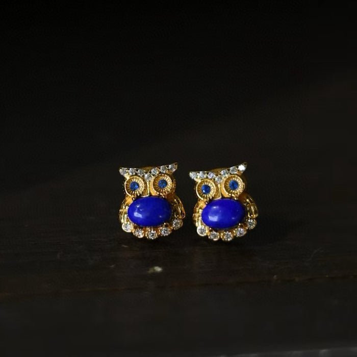 Lapis Lazuli Owl Stud Earrings