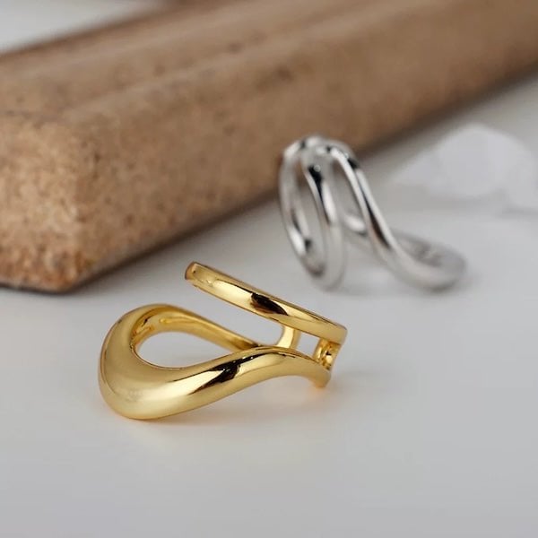 Double line gold and silver ear cuff