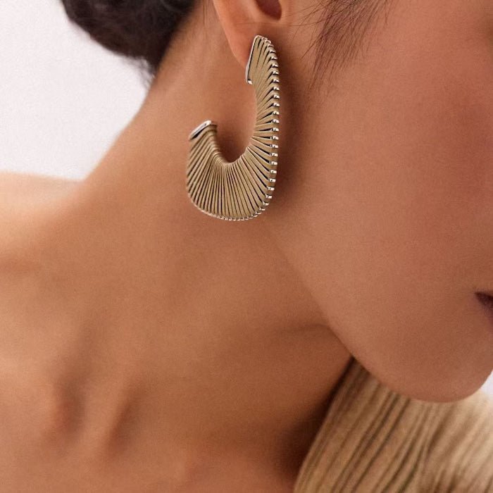 Geometric leather knitted oversized hoop earrings