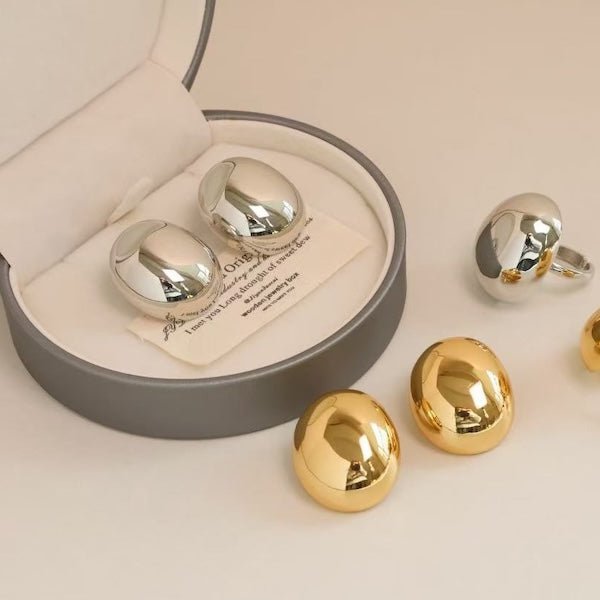 Minimalist oval eggshell stud earrings