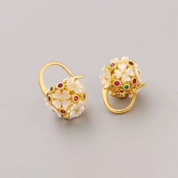 Romantic flower basket hoop earrings