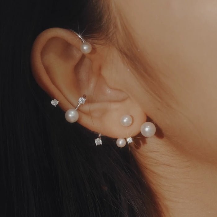 Sterling Silver Starry Pearl and Crystal Stud Earrings