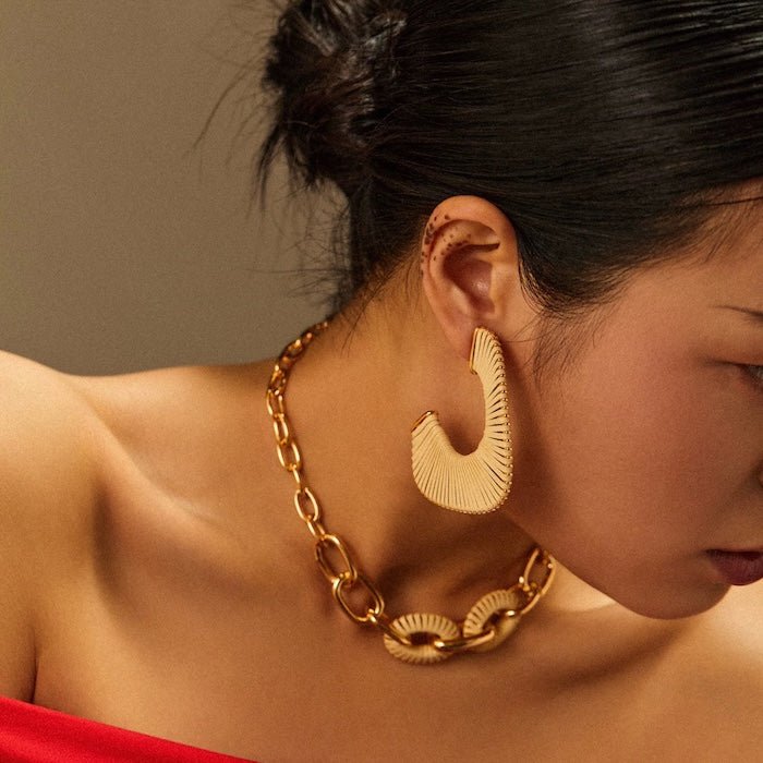 Geometric leather knitted oversized hoop earrings