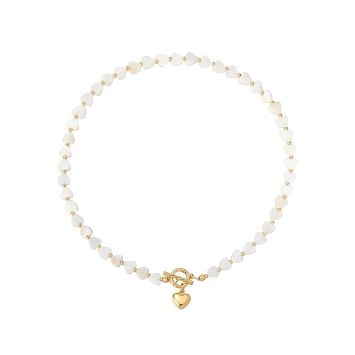 Moeder van parel hart kralen ketting met ot buckle