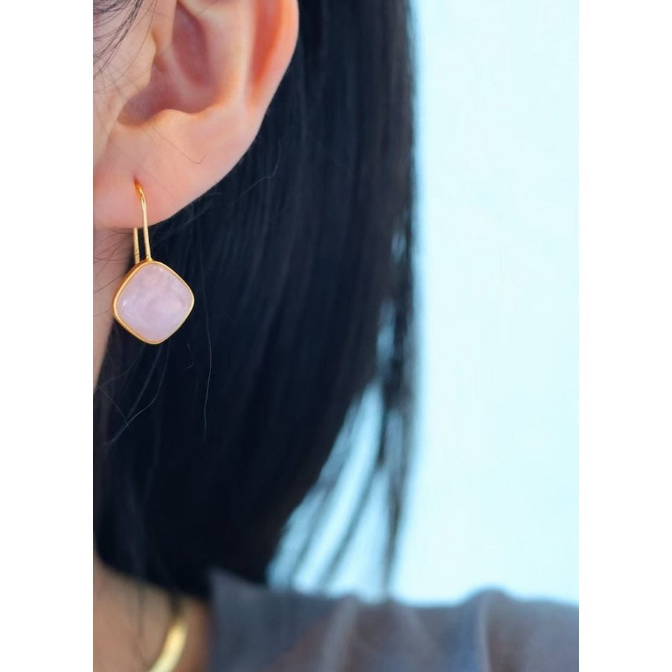 Sugar Cube Rose Quartz Crystal Earrings