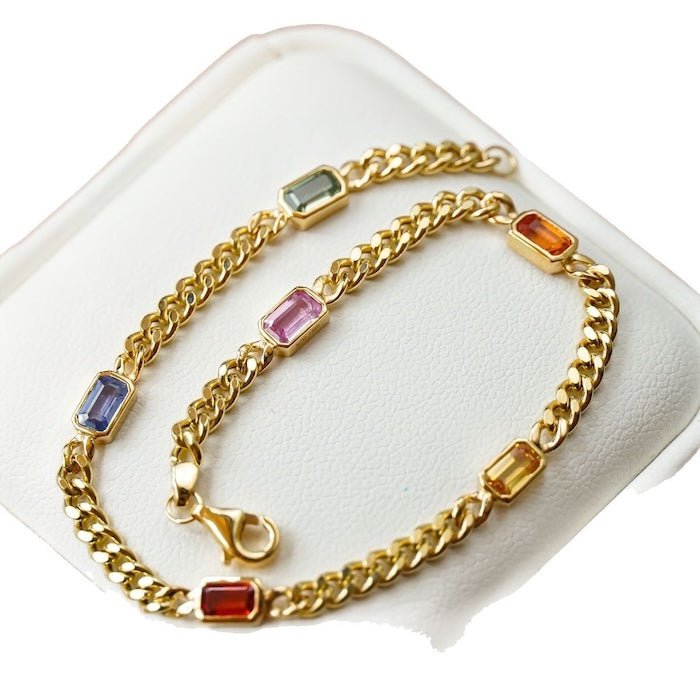 Gouden Vermeil Cubaanse kettingarmbanden met regenboogstenen