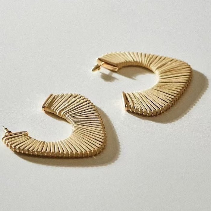 Geometric leather knitted oversized hoop earrings