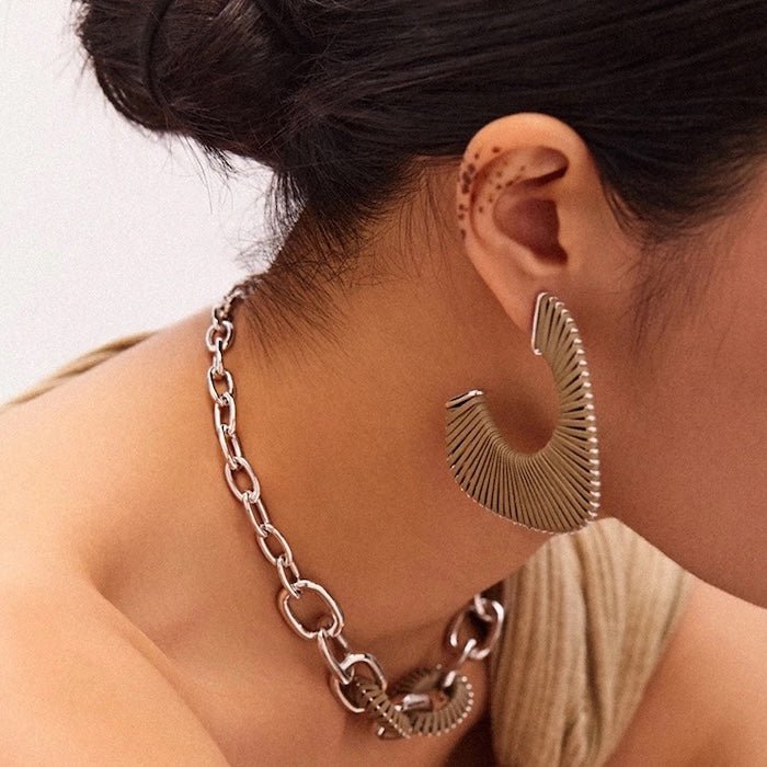 Geometric leather knitted oversized hoop earrings