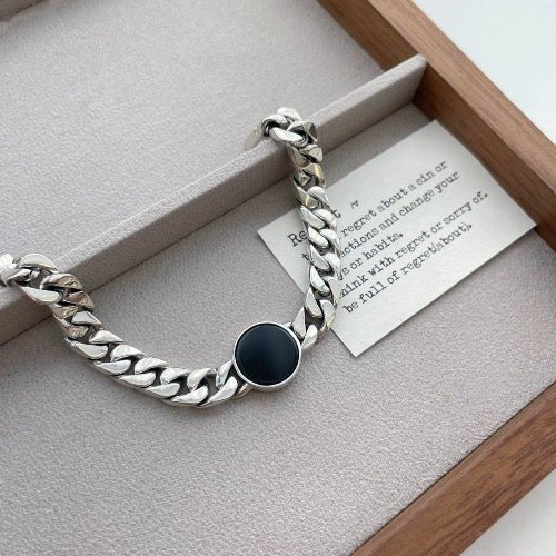 Sterling zilveren Cubaanse kettingarmband - zwarte onyx