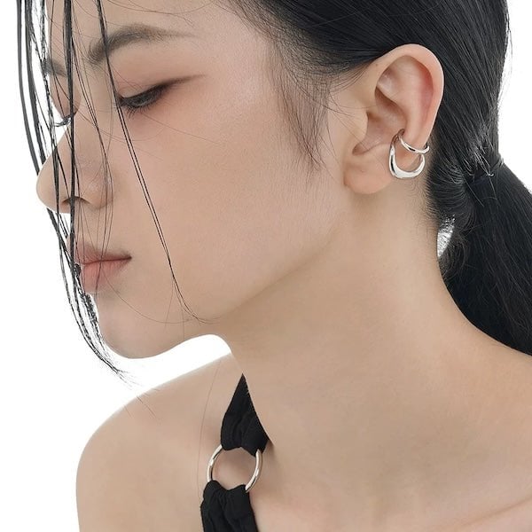 Double line gold and silver ear cuff