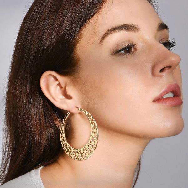 Moon Net - Oversized gold hoop earrings