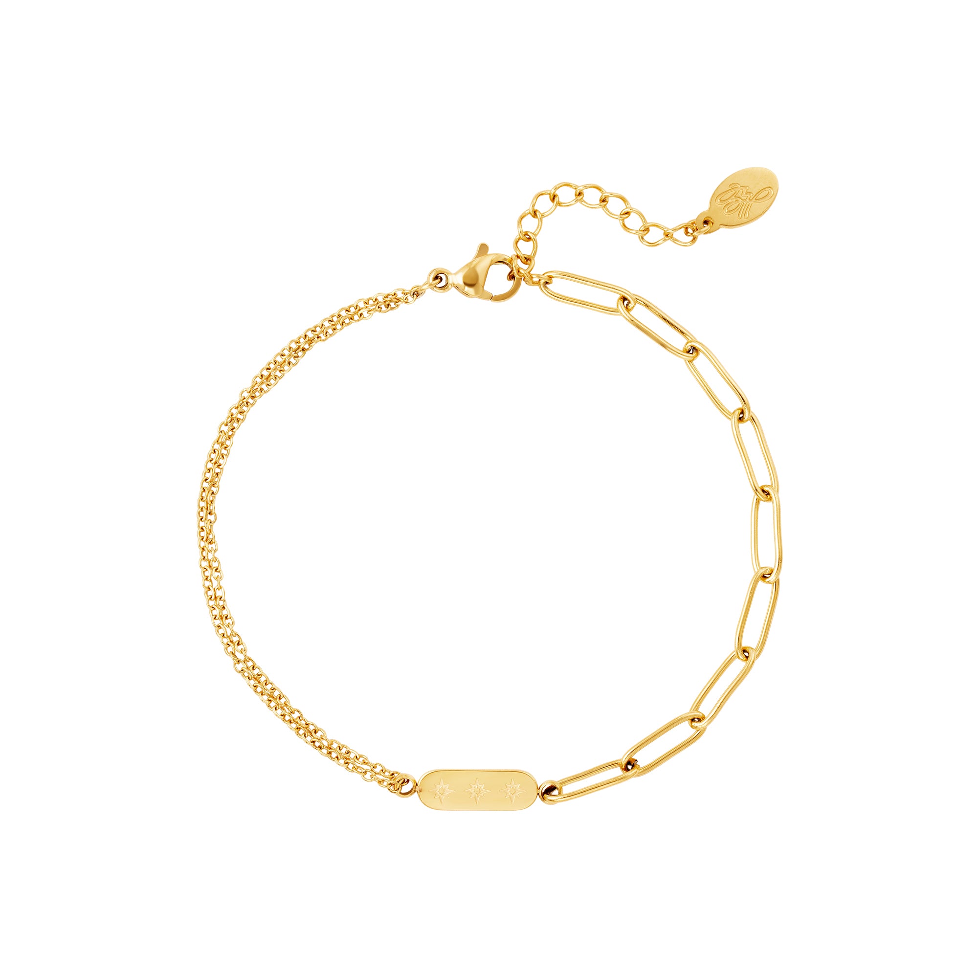 Armband | Dubbele ketting en bedel goud