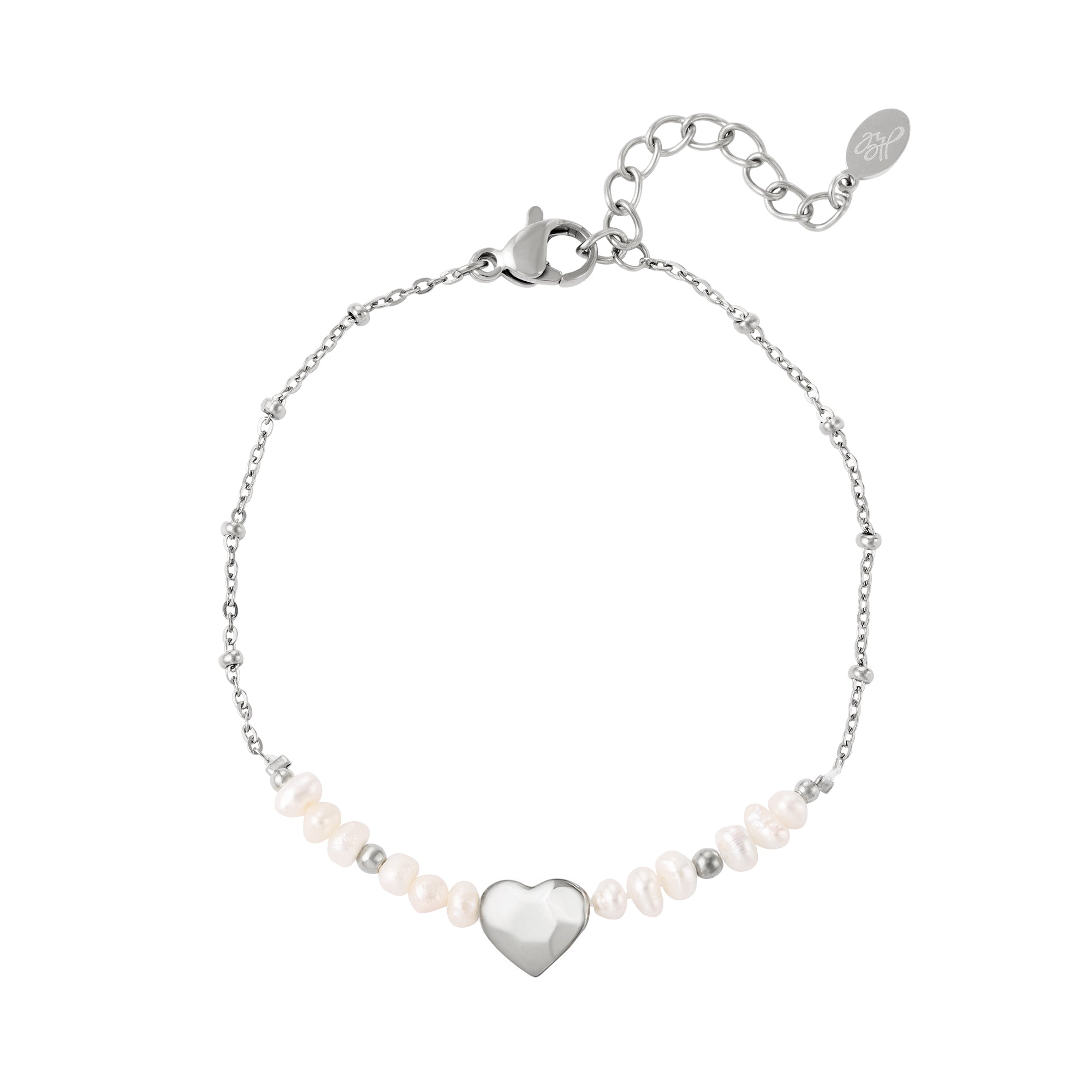 Armband | Parels en Hartje Zilver